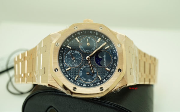 BRAND NEW Audemars PIGUET ROYAL OAK PERPETUAL CALENDAR BLUE DIAL 26574OR ROSE GOLD FULL SET