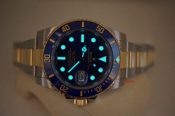 Rolex 116613LB SUBMARINER 18K YG/SS CERAMIC SUNBURST BLUE DIAL WARRANTY FULL SET