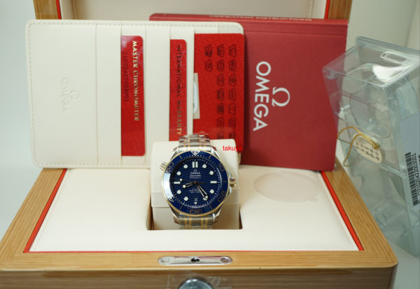 BRAND NEW Omega SEAMASTER DIVER 300M CO-AXIAL MASTER 42MM STEEL ROSE GOLD BLUE DIAL FULL SET