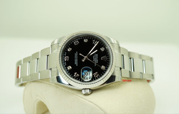 BRAND NEW Rolex 115234 DATE 34 BLACK DIAMONDS DIAL OYSTER FLUTED BEZEL 2019 FULL SET