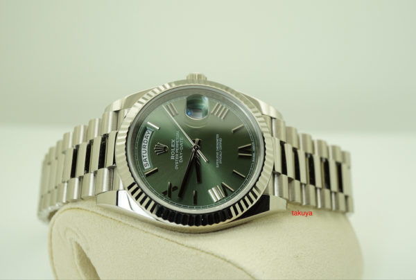 Rolex 228239 DAY DATE 40MM 18K WHITE GOLD GREEN ROMAN DIAL WARRANTY FULL SET