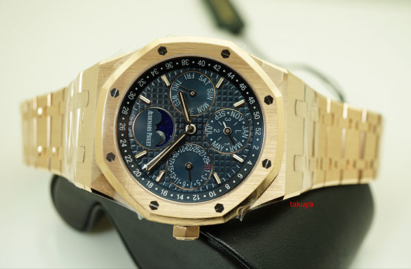 BRAND NEW Audemars PIGUET ROYAL OAK PERPETUAL CALENDAR BLUE DIAL 26574OR ROSE GOLD FULL SET