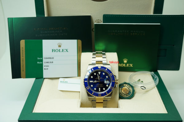 BRAND NEW Rolex 116613LB SUBMARINER 18K YG/SS CERAMIC SUNBURST BLUE DIAL STICKER FULL SET