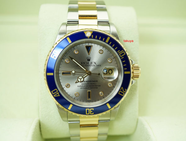 Rolex 16613 SUBMARINER 18K YG/SS SLATE SERTI DIAMOND DIAL A SERIAL RSC SERVICED