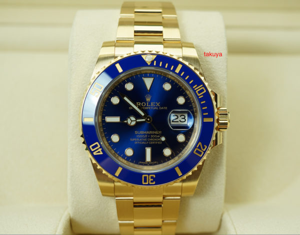 Rolex 116618LB YELLOW GOLD SUBMARINER CERAMIC SUNBURST BLUE DIAL 2018 FULL SET