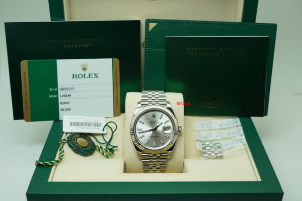 Rolex 126334 DATEJUST 41 SILVER STICK DIAL 18K WG FLUTED BEZEL JUBILEE WARRANTY FULL SET