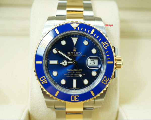 Rolex 116613LB SUBMARINER 18K YG/SS CERAMIC SUNBURST BLUE DIAL 2018 WARRANTY FULL SET