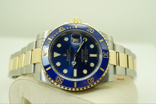 Rolex 116613LB SUBMARINER 18K YG/SS CERAMIC SUNBURST BLUE DIAL 2018 WARRANTY FULL SET