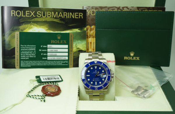 Rolex 116619LB 18K WHITE GOLD SUBMARINER BLUE SMURF V SERIAL COMPLETE SET
