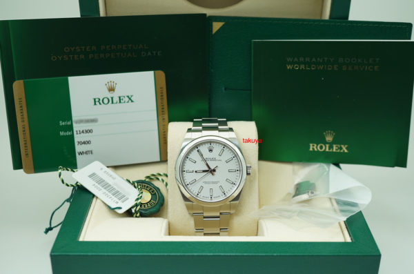 Rolex 114300 OYSTER PERPETUAL NO DATE WHITE DIAL 39MM WARRANTY COMPLETE SET