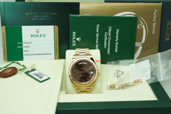 Rolex 218235 DAY DATE II 18K ROSE GOLD CHOCOLATE ROMAN DIAL 41MM COMPLETE SET