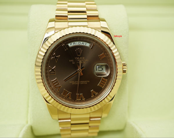 Rolex 218235 DAY DATE II 18K ROSE GOLD CHOCOLATE ROMAN DIAL 41MM COMPLETE SET