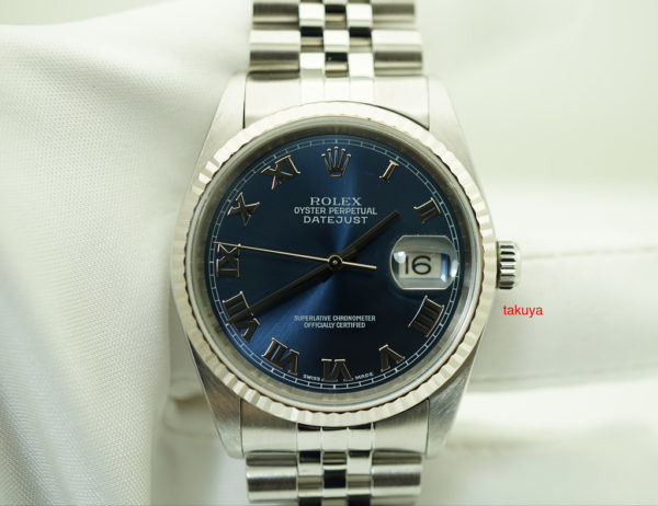 Rolex 16234 DATEJUST 36MM FLUTED BEZEL BLUE ROMAN DIAL JUBILEE BAND F SERIAL