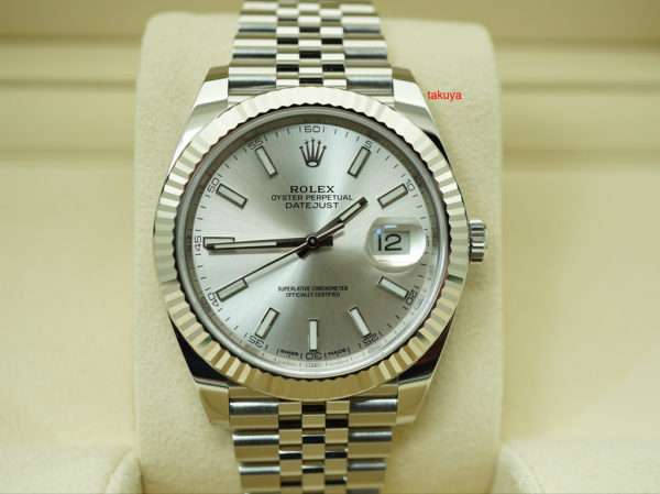 Rolex 126334 DATEJUST 41 FLUTED BEZEL SILVER STICK DIAL JUBILEE 2019 WARRANTY FULL SET