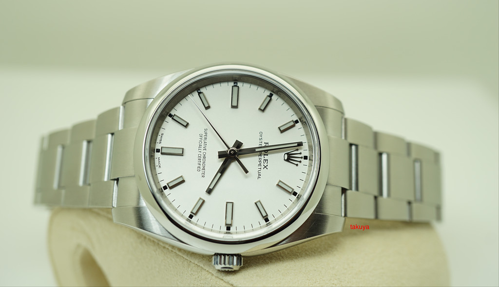 Rolex 114200 OYSTER PERPETUAL 34MM WHITE STICKS DIAL 2018 WARRANTY COMPLETE SET Takuya Watches