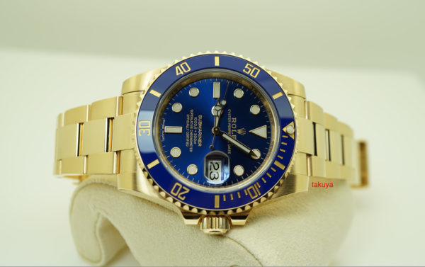 Rolex 116618LB SUBMARINER GOLD CERAMIC SUNBURST BLUE DIAL 2018 WARRANTY FULL SET