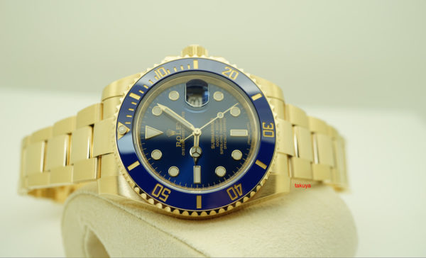 Rolex 116618LB SUBMARINER GOLD CERAMIC SUNBURST BLUE DIAL 2018 WARRANTY FULL SET