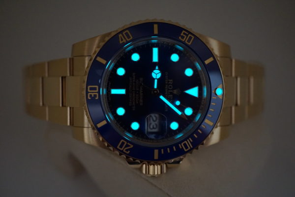 Rolex 116618LB SUBMARINER GOLD CERAMIC SUNBURST BLUE DIAL 2018 WARRANTY FULL SET