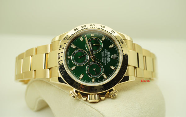 Rolex 116508 DAYTONA 18K YELLOW GOLD GREEN DIAL 2017 WARRANTY FULL SET