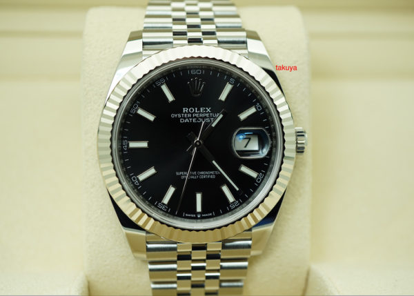 Rolex 126334 DATEJUST 41 FLUTED BEZEL BLACK STICK DIAL JUBILEE 2019 WARRANTY FULL SET