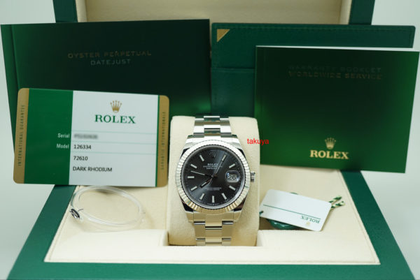 BRAND NEW Rolex 126334 DATEJUST 41 WG FLUTED BEZEL DARK RHODIUM DIAL OYSTER BAND FULL SET