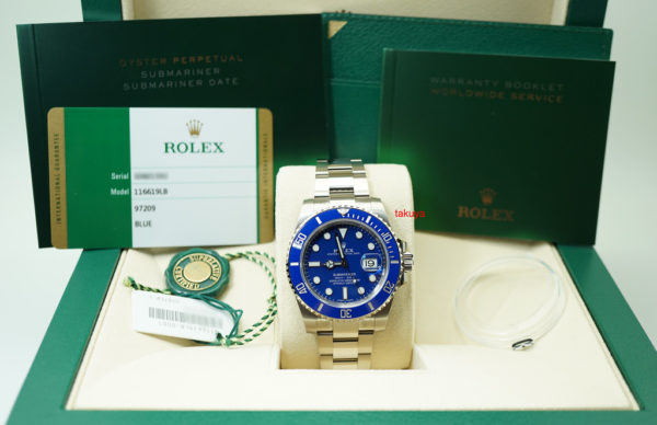 MINT Rolex 116619LB 18K WHITE GOLD SUBMARINER BLUE SMURF 2019 WARRANTY FULL SET