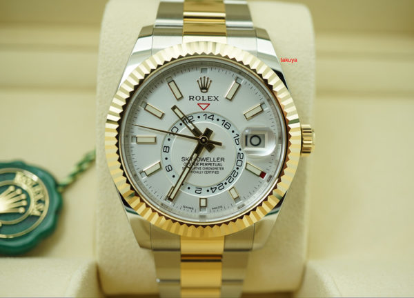 BRAND NEW Rolex 326933 SKY-DWELLER 18K YELLOW GOLD STEEL WHITE DIAL 2019 COMPLETE SET