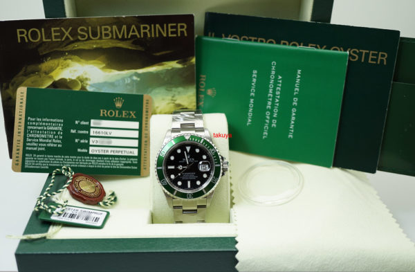 NEW Rolex 16610LV GREEN SUBMARINER V SERIAL ENGRAVED REHAUT RARE SEALED FULL SET