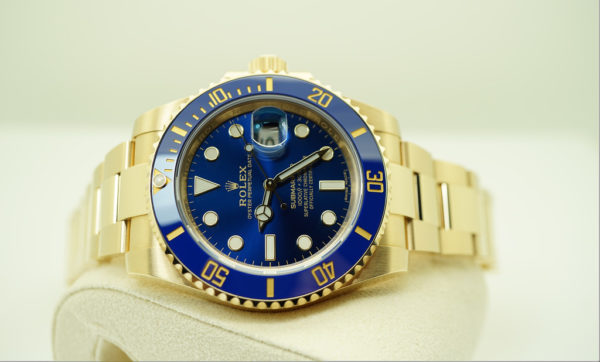 Rolex 116618LB SUBMARINER GOLD CERAMIC SUNBURST BLUE DIAL 2019 WARRANTY FULL SET