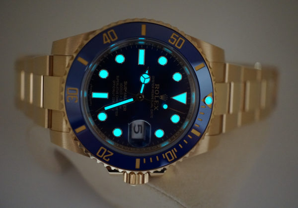 Rolex 116618LB SUBMARINER GOLD CERAMIC SUNBURST BLUE DIAL 2019 WARRANTY FULL SET