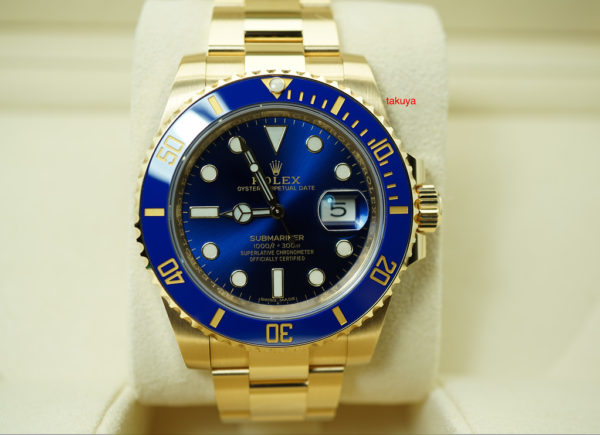 Rolex 116618LB SUBMARINER GOLD CERAMIC SUNBURST BLUE DIAL 2019 WARRANTY FULL SET