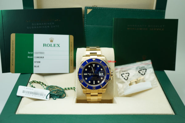 Rolex 116618LB SUBMARINER GOLD CERAMIC SUNBURST BLUE DIAL 2019 WARRANTY FULL SET