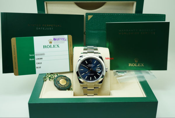 Rolex 126300 DATEJUST 41 STEEL BLUE STICK DIAL OYSTER BAND WARRANTY FULL SET