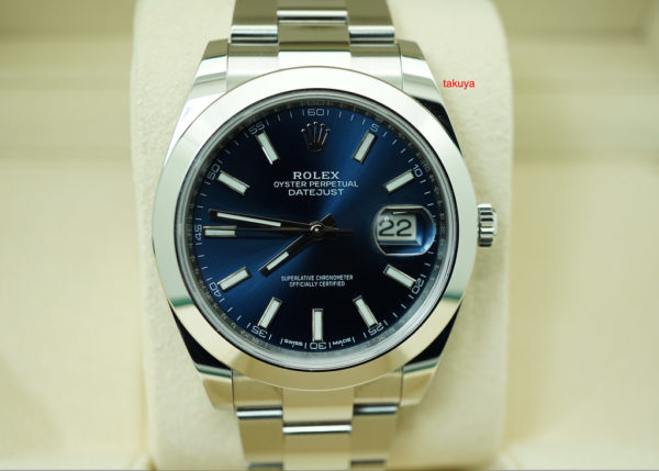 Rolex 126300 DATEJUST 41 STEEL BLUE STICK DIAL OYSTER BAND WARRANTY FULL SET
