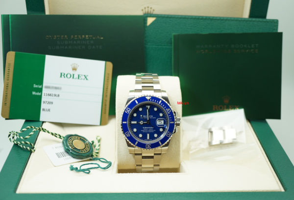 Rolex 116619LB 18K WHITE GOLD SUBMARINER BLUE SMURF 2019 WARRANTY FULL SET