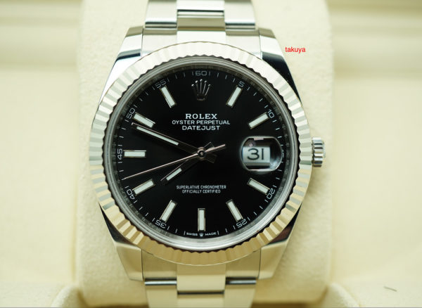 Rolex 126334 DATEJUST 41 FLUTED BEZEL BLACK STICK DIAL OYSTER 2019 WARRANTY FULL SET