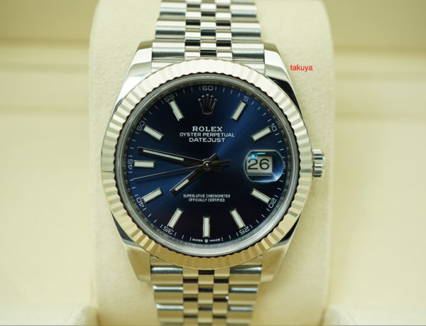 Rolex 126334 DATEJUST 41 FLUTED BEZEL BLUE STICK DIAL JUBILEE 2019 WARRANTY FULL SET