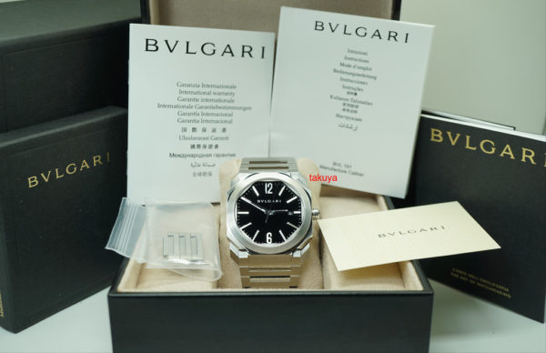 MINT Bvlgari OCTO AUTOMATIC BLACK DIAL STAINLESS STEEL BRACELET 2019 WARRANTY FULL SET