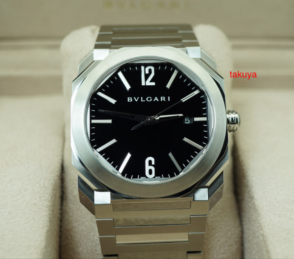 MINT Bvlgari OCTO AUTOMATIC BLACK DIAL STAINLESS STEEL BRACELET 2019 WARRANTY FULL SET