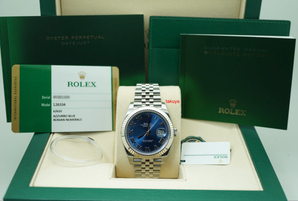 BRAND NEW Rolex 126334 DATEJUST 41 FLUTED BEZEL AZZURRO BLUE DIAL JUBILEE FULL SET