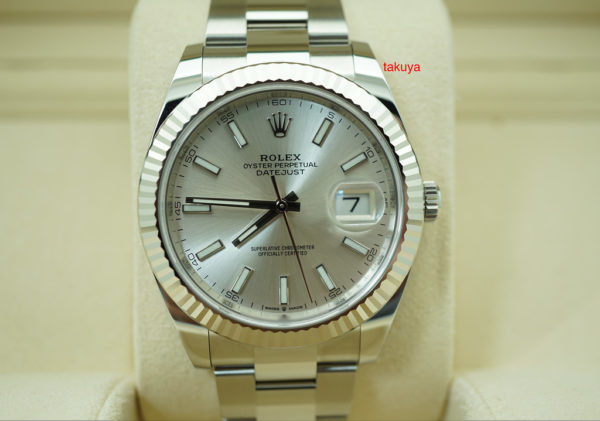 Rolex 126334 DATEJUST 41 FLUTED BEZEL SILVER STICK DIAL OYSTER 2019 WARRANTY FULL SET