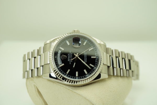 Rolex 118239 DAY-DATE PRESIDENT 18K WHITE GOLD BLACK STICK DIAL 36MM D SERIAL