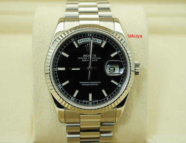 Rolex 118239 DAY-DATE PRESIDENT 18K WHITE GOLD BLACK STICK DIAL 36MM D SERIAL