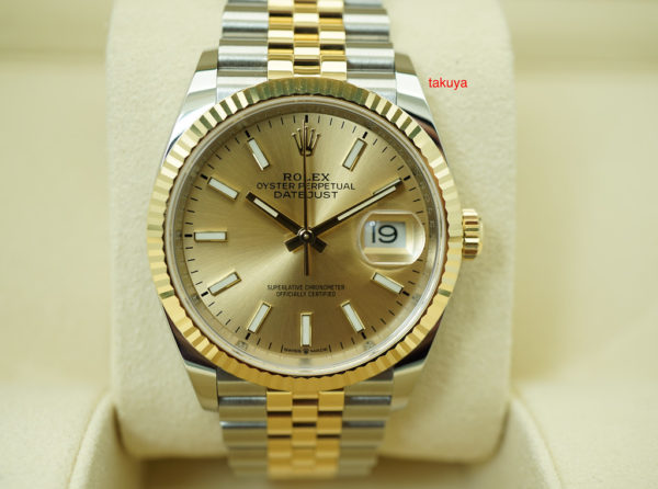 Rolex 126233 DATEJUST 36 CHAMPAGNE DIAL FLUTED JUBILEE 2019 WARRANTY FULL SET