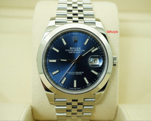 Rolex 126300 DATEJUST 41 SS BLUE STICK DIAL JUBILEE BAND 2019 WARRANTY FULL SET