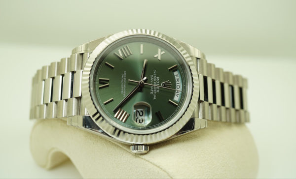 BRAND NEW Rolex 228239 DAY DATE 18K WHITE GOLD GREEN ROMAN DIAL 40MM 2019 FULL SET