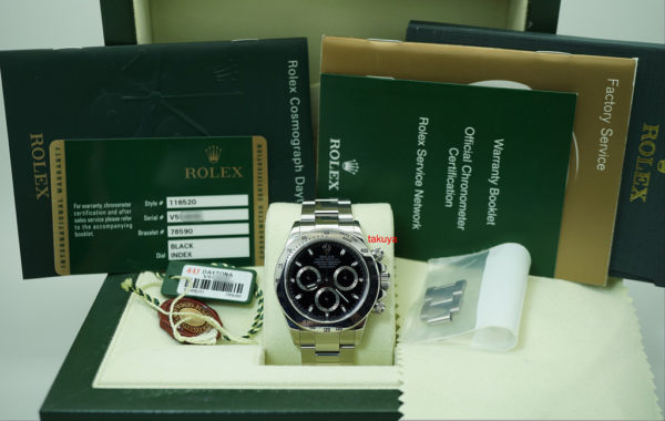 Rolex 116520 DAYTONA STAINLESS STEEL BLACK DIAL V SERIAL NEWER CLASP FULL SET