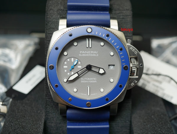 Panerai PAM 959 LUMINOR SUBMERSIBLE GREY DIAL BLUE BEZEL 42MM 2019 WARRANTY FULL SET