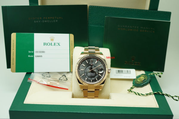 Rolex 326935 SKY-DWELLER 18K ROSE GOLD DARK RHODIUM DIAL 2019 WARRANTY FULL SET