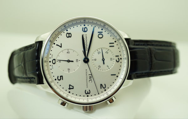 BRAND NEW Iwc PORTUGUESE CHRONOGRAPH IW371446 SILVER DIAL BLUE HANDS COMPLETE SET